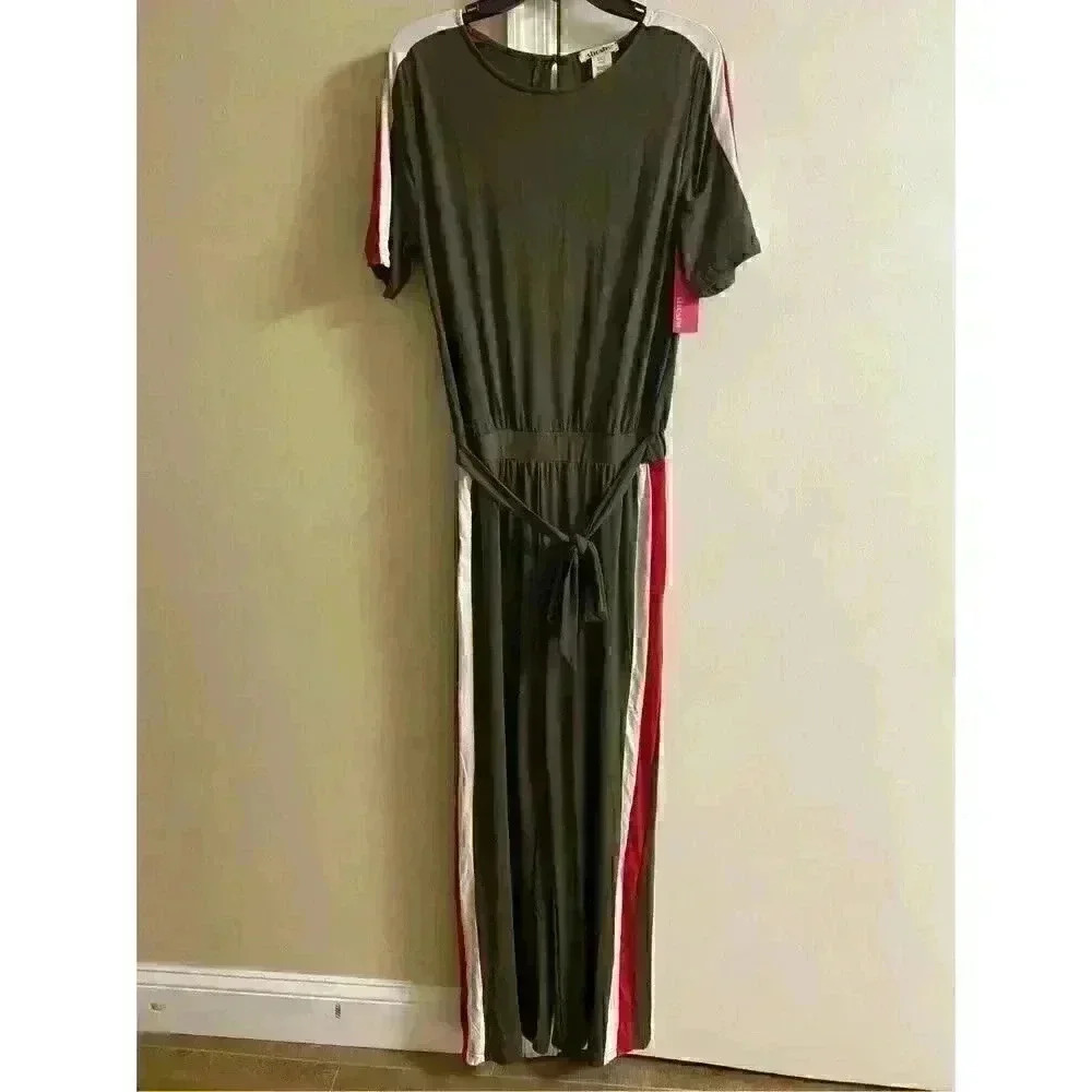 SHOSHO Women's Olive Green Shirt Sleeve Elastic Waist Jumpsuit Medium NWT